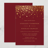Invitation Faux Gold Foil Confetti Dots Mariage Bourgogne (Devant / Derrière)