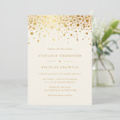 Invitation Faux Gold Foil Confetti Dots Mariage ivoire (Debout devant)