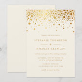 Invitation Faux Gold Foil Confetti Dots Mariage ivoire (Devant / Derrière)