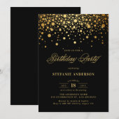Invitation Faux Gold Foil Confetti Dots Noir Anniversaire (Devant / Derrière)