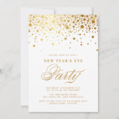Invitation Faux Gold Foil Confetti Dots Soirée du Nouvel An (Devant)