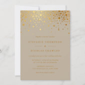Invitation Faux Gold Foil Confetti Dots Taupe Mariage (Devant)
