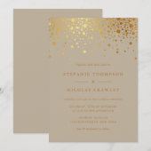 Invitation Faux Gold Foil Confetti Dots Taupe Mariage (Devant / Derrière)