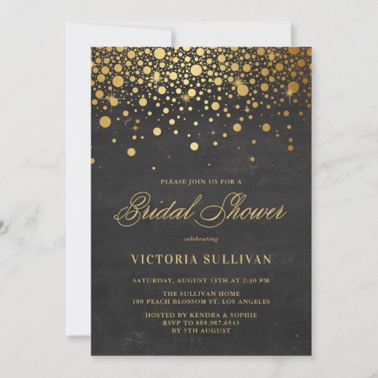 Invitation Faux Gold Foil Confetti | Fête des mariées de tabl (Devant)