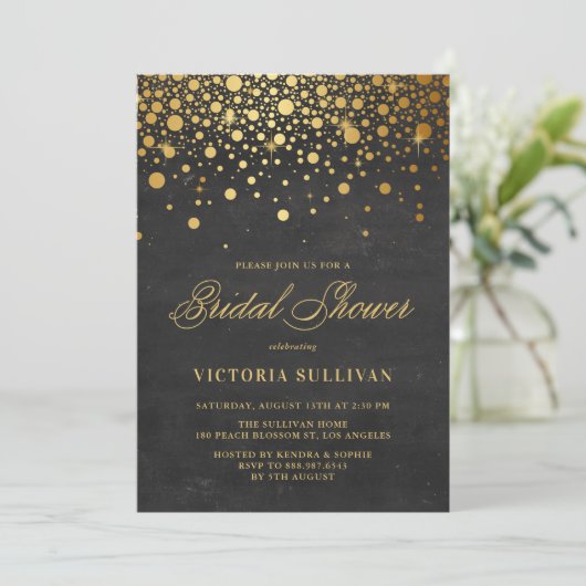Invitation Faux Gold Foil Confetti | Fête des mariées de tabl (Debout devant)
