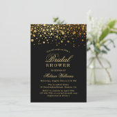 Invitation Faux Gold Foil Confetti | Fête des mariées noire (Debout devant)
