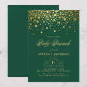 Invitation Faux Gold Foil Confetti Green Baby Brunch (Devant / Derrière)