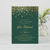 Invitation Faux Gold Foil Confetti Green Bar Mitzvah (Debout devant)