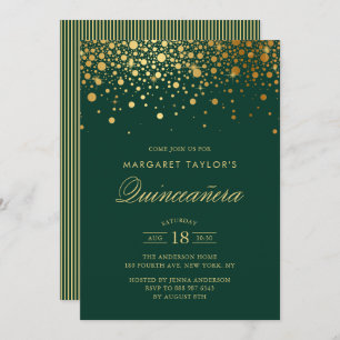 Invitation Faux Gold Foil Confetti Green Quinceañera
