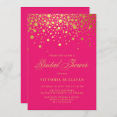 Invitation Faux Gold Foil Confetti Hot Pink Fête des mariées (Devant / Derrière)