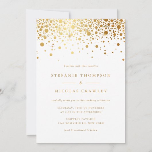 Invitation Faux Gold Foil Confetti Mariage (Devant)