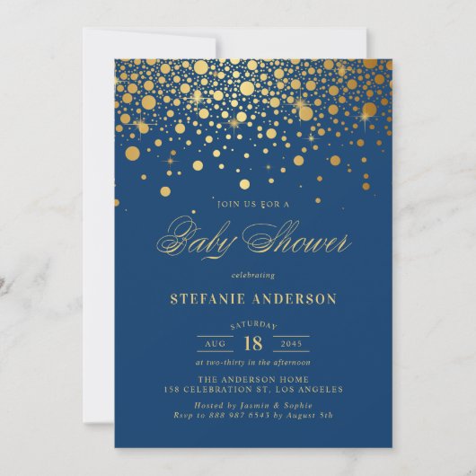Invitation Faux Gold Foil Confetti Marine Baby shower (Devant)