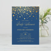 Invitation Faux Gold Foil Confetti Marine Baby shower (Debout devant)