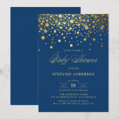 Invitation Faux Gold Foil Confetti Marine Baby shower (Devant / Derrière)