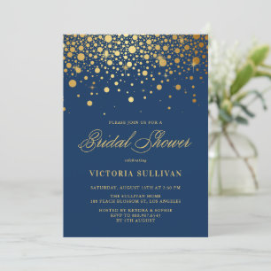Invitation Faux Gold Foil Confetti Marine Blue Fête des marié