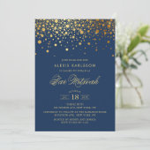 Invitation Faux Gold Foil Confetti Navy Blue Bar Mitzvah (Debout devant)