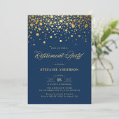 Invitation Faux Gold Foil Confetti Navy Blue Retirement Party (Debout devant)