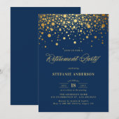 Invitation Faux Gold Foil Confetti Navy Blue Retirement Party (Devant / Derrière)