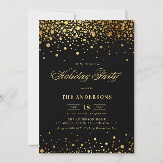 Invitation Faux Gold Foil Confetti | Noir (Devant)