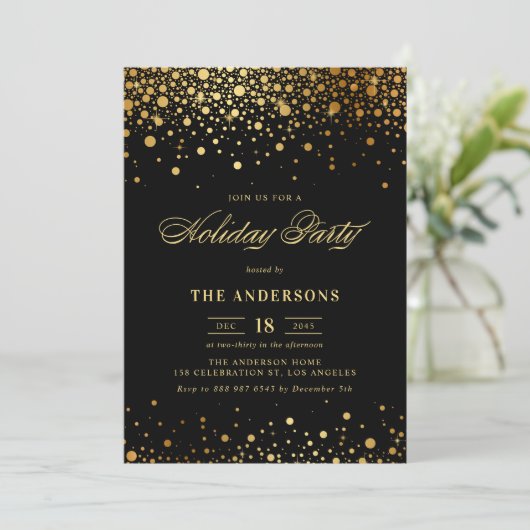 Invitation Faux Gold Foil Confetti | Noir (Debout devant)