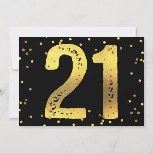 Invitation Faux Gold Foil Confetti Noir 21e fête d'anniversai (Devant)