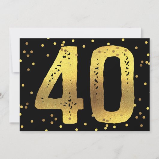 Invitation Faux Gold Foil Confetti Noir 40e fête d'anniversai (Devant)