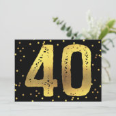 Invitation Faux Gold Foil Confetti Noir 40e fête d'anniversai (Debout devant)