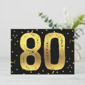 Invitation Faux Gold Foil Confetti Noir 80e anniversaire (Debout devant)