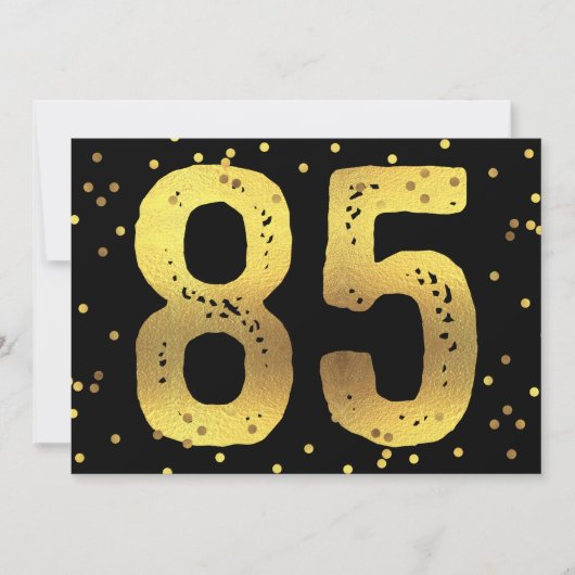 Invitation Faux Gold Foil Confetti Noir 85e anniversaire (Devant)
