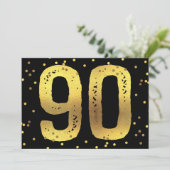 Invitation Faux Gold Foil Confetti Noir 90e fête d'anniversai (Debout devant)