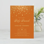Invitation Faux Gold Foil Confetti Orange Baby Brunch (Debout devant)