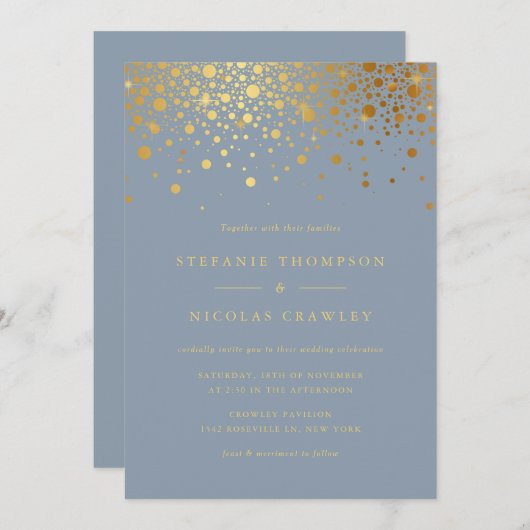 Invitation Faux Gold Foil Confetti Points Mariage rose (Devant / Derrière)