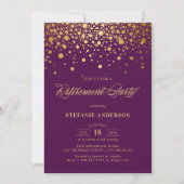 Invitation Faux Gold Foil Confetti Purple Retirement Party (Devant)