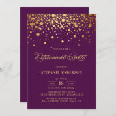 Invitation Faux Gold Foil Confetti Purple Retirement Party (Devant / Derrière)