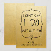 Invitation Faux Gold Foil Cute Heart Bridesmaid (Devant / Derrière)