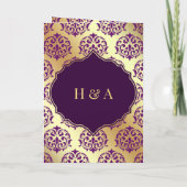 Invitation Faux Gold Foil foncé violet Damask Mariage musulma (Dos)