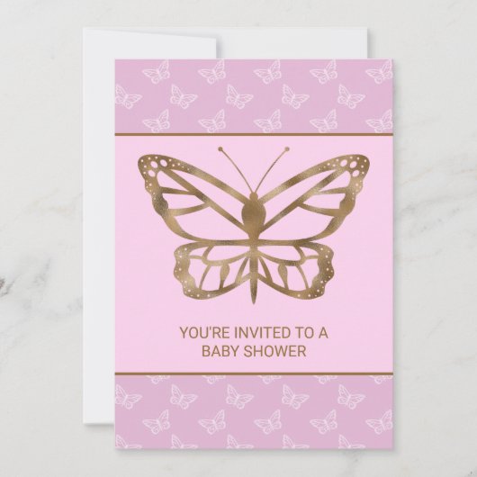 Invitation Faux Gold Foil Look Papillon - Baby shower pourpre (Devant)