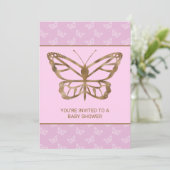 Invitation Faux Gold Foil Look Papillon - Baby shower pourpre (Debout devant)