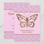Invitation Faux Gold Foil Look Papillon - Baby shower pourpre (Devant / Derrière)