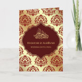 Invitation Faux Gold Foil Maroon Red Damask Mariage musulman (Devant)