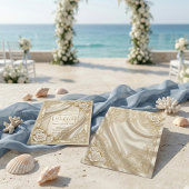 Invitation Faux Gold Foil Ornate Filigree & Printed Satin