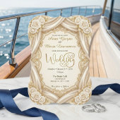 Invitation Faux Gold Foil Ornate Frame Printed Satin Wedding 