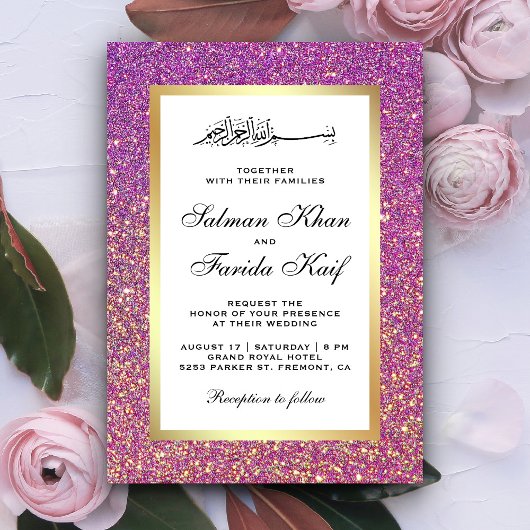 Invitation Faux Gold Foil Purple Parties scintillant Mariage