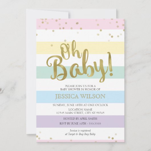 Invitation Faux Gold Foil Rainbow Stripes (Devant)