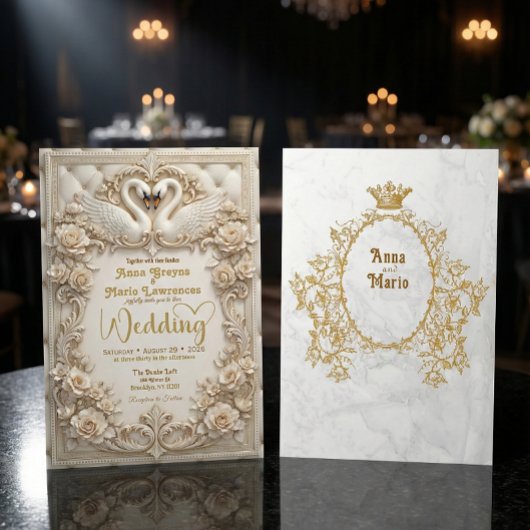 Invitation Faux Gold Foil Relief Effect Ivory Marble