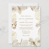 Invitation Faux Gold Foil Tropical Plante Frame Mariage (Devant)