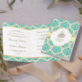 Invitation Faux Gold Foil Turquoise Bleu Damas Musulman Maria