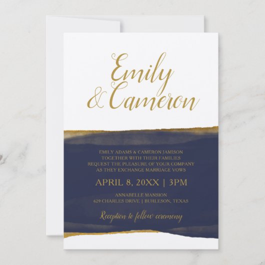 Invitation Faux Gold Foil Watercolor Strip | Marin (Devant)
