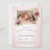 Invitation Faux Gold Frames Blush Floral Naming Ceremony (Devant)