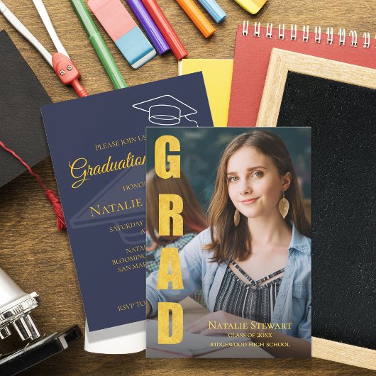 Invitation Faux Gold GRAD Photo Class 2026 Graduation Party